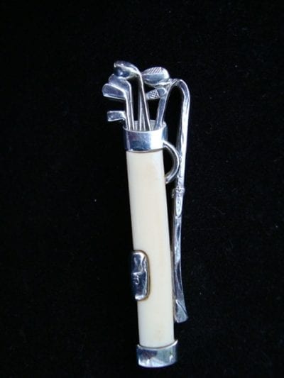 golfbrooch2 1920s Jakob Bengal Chrome Bakelite Golf Bag Brooch