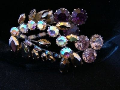 purpleaurorabrooch 1950s Purple and Aurora Borealis Brooch