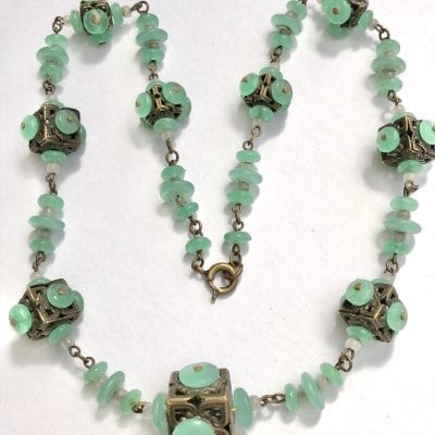 Czech Green Cube Necklace