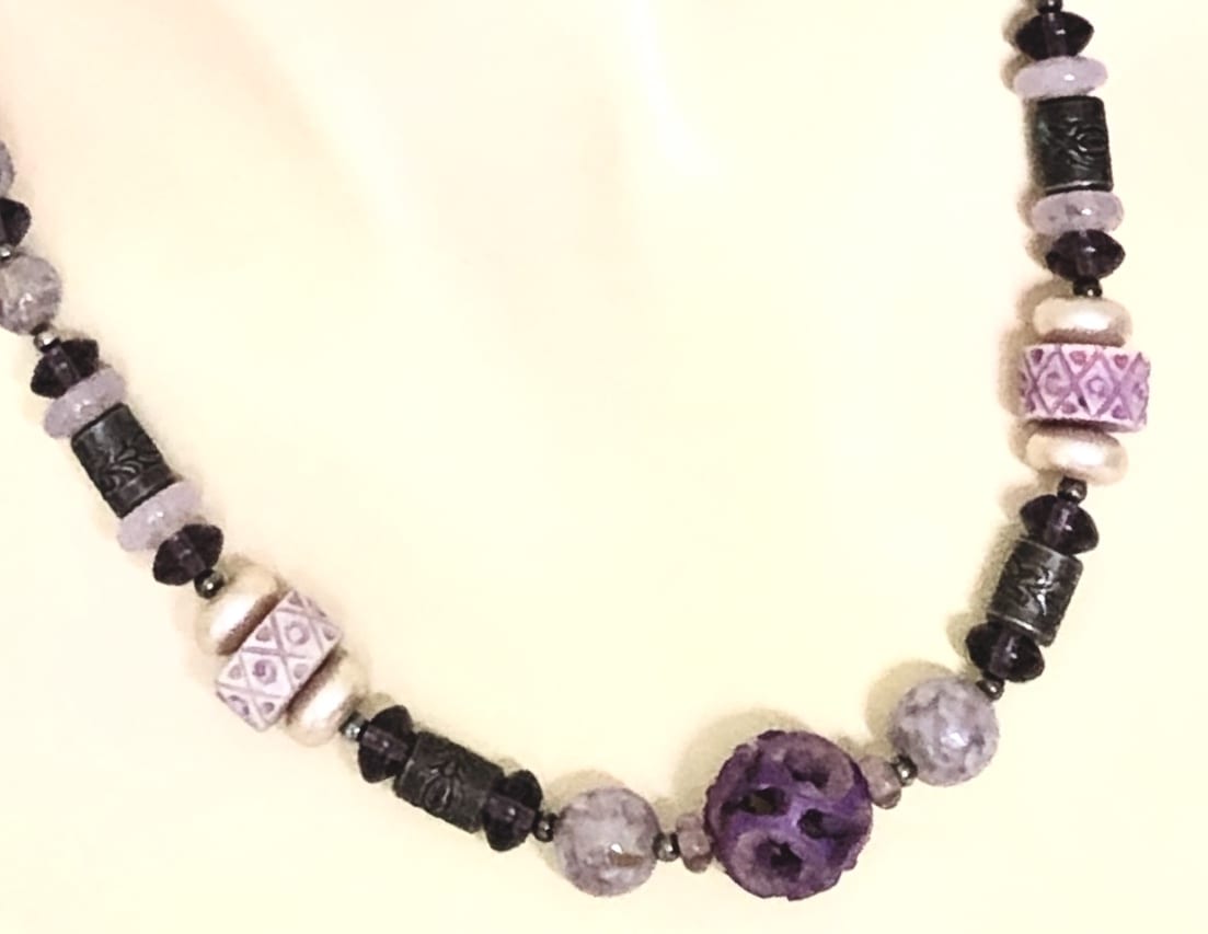 Louis Rousselet Pink Amethyst Dark Purple Glass Bead Necklace