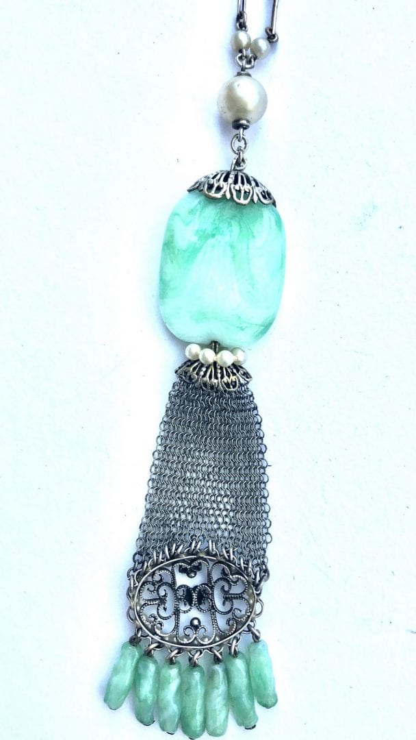 Antique Louis Rousselet Drop Necklace Green Glass Beautiful 