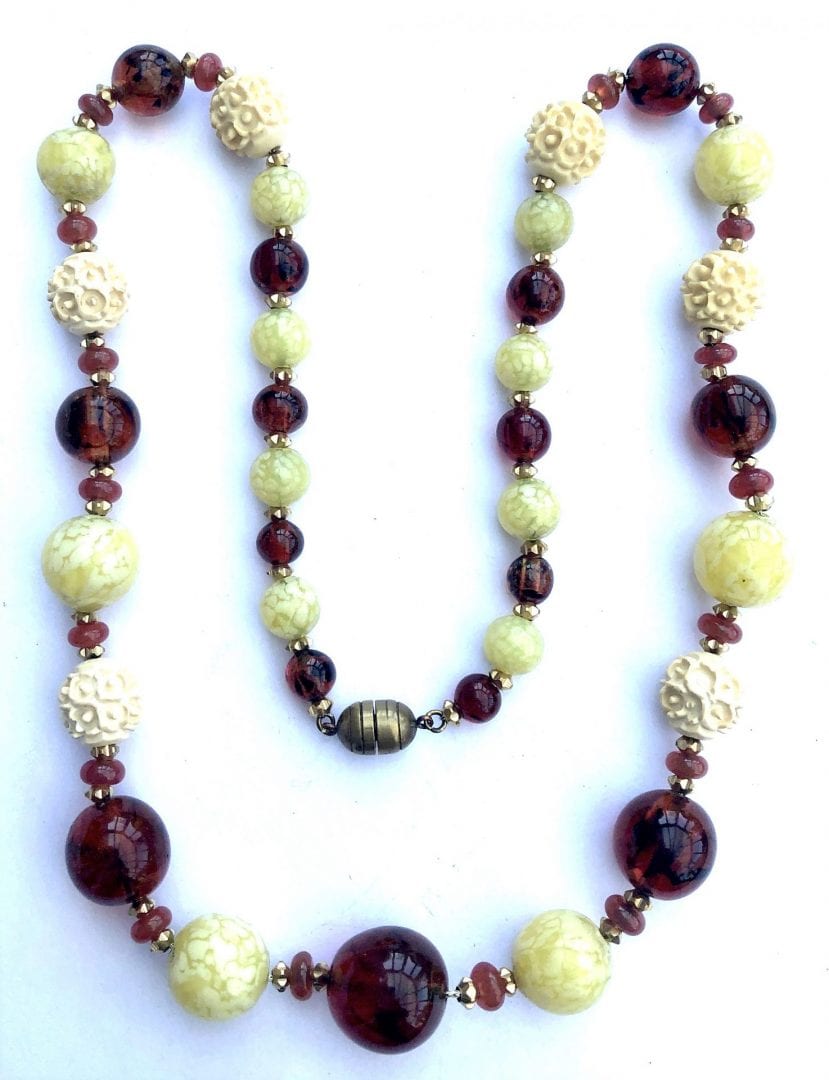 Louis Rousselet Glass Necklace With Carved Coral Centre Bead. 