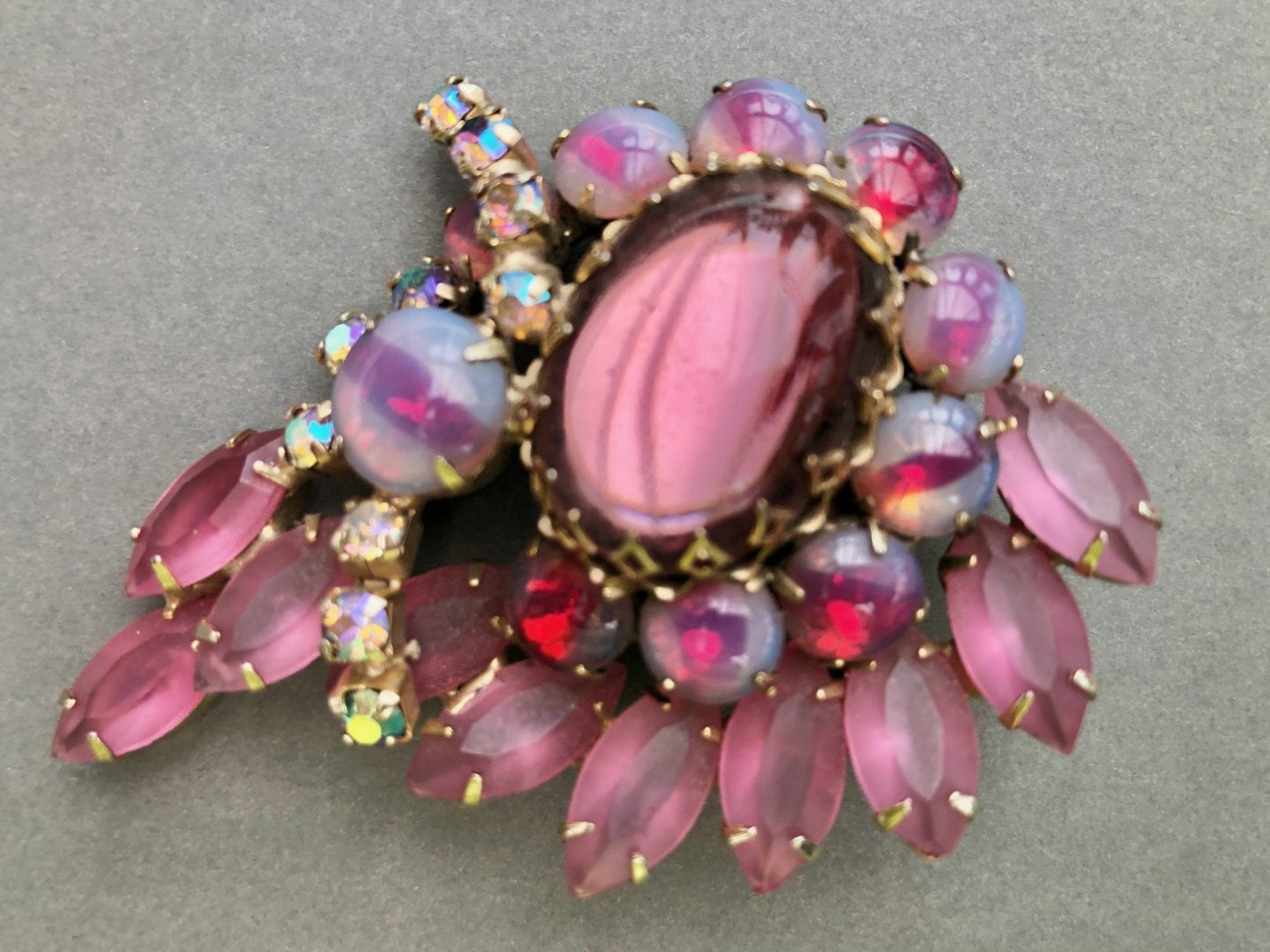 1950s Schreiner Pink Brooch - SOLD - Jewels Past | Vintage Costume ...