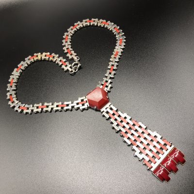 1930s Jakob Bengel Brickwork Red Bakelite Necklace