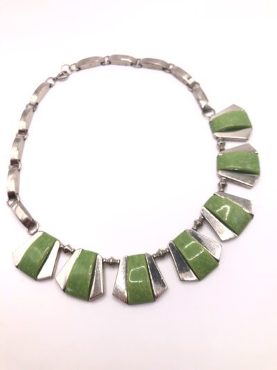 Vintage Jacob Bengel Green Galalith Panel Necklace