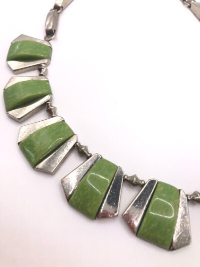 Vintage Jacob Bengel Green Galalith Panel Necklace