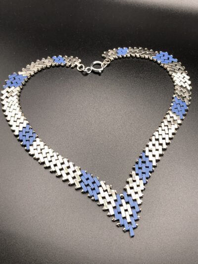 Vintage Jakob Bengel Brickwork (Mauerwerk) Blue and Cream Necklace