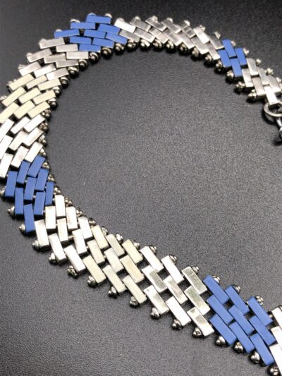 Vintage Jakob Bengel Brickwork (Mauerwerk) Blue and Cream Necklace