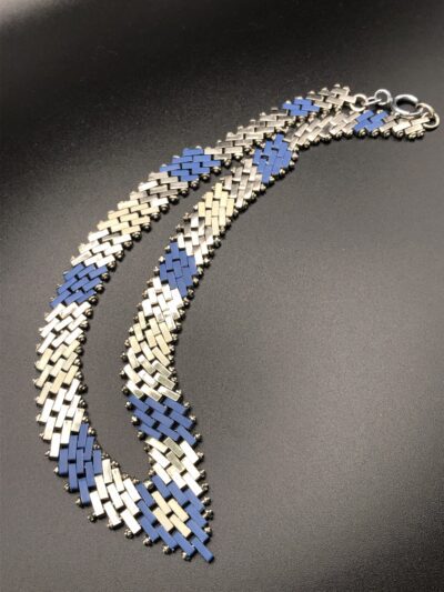 Vintage Jakob Bengel Brickwork (Mauerwerk) Blue and Cream Necklace