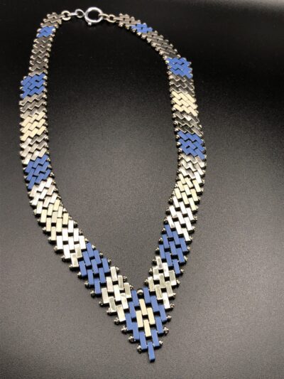 Vintage Jakob Bengel Brickwork (Mauerwerk) Blue and Cream Necklace