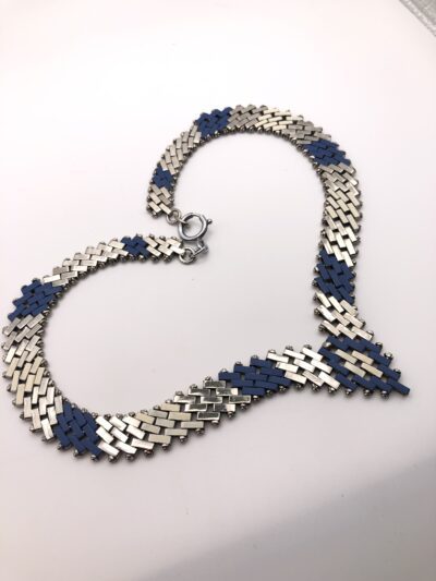 Vintage Jakob Bengel Brickwork (Mauerwerk) Blue and Cream Necklace