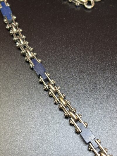 Vintage Jakob Bengel Blue Galalith and Interlinking chrome chain Necklace 1920-1930