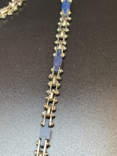 Vintage Jakob Bengel Blue Galalith and Interlinking chrome chain Necklace 1920-1930